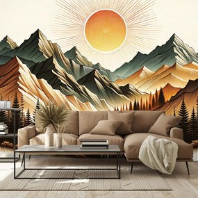 Samolepiaca tapeta horská krajina s vychádzajúcim slnkom