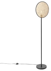 Rustikálna stojaca lampa čierna s ratanom 35 cm - Kata