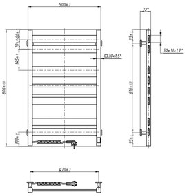 Kúpeľňový rebríkový radiátor s termostatom LARGO 432W/230V 80,6 cm IP44 čierny ľavý