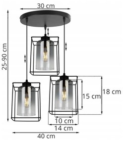Závesné svietidlo Hella cage, 3x grafitové sklenené tienidlo v kovovom ráme, o