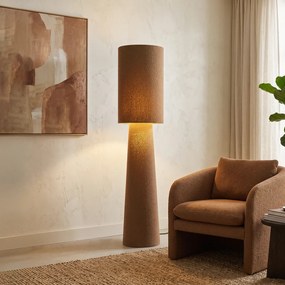 Japandi stojaca lampa hnedá látka Teddy 2-svetelná - Trompet