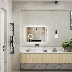 Erga Myra, LED zrkadlo 70x50 cm s kozmetickým zrkadlom 3x zväčšenie, 2662 lm, 3 farby svetla, zadné osvetlenie, ERG-V01-MYRA-7050-00