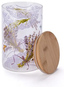 Sklenená dóza s bambusovým vekom LEVANDUĽA 840 ml