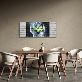 Obraz - Zelený motýľ v stene (120x50 cm)