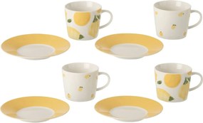 Kávová sada so 4 šálkami s podšálkami Casa Limone - Ø 13*7 cm / 200 ml