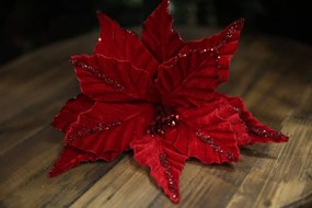 Červená zamatová vianočná ruža 28cm