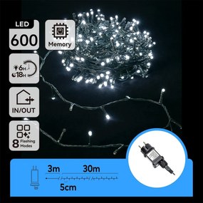 Aigostar - LED vonkajší svetelný reťazec 600xLED/8 funkcií 33 m IP44 studená biela