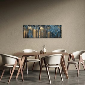 Obraz zasneženého lesa (s hodinami) (90x30 cm)