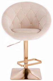 LuxuryForm DESIGN Barová stolička VERA VELUR na zlatej hranatej podstave - krémová