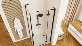 Sprchovací kút REA HUGO BLACK 100/dvere x 90/zástena cm, čierny/transparent - bez vaničky