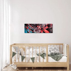 Abstraktný obraz exotických kvetov (s hodinami) (90x30 cm)