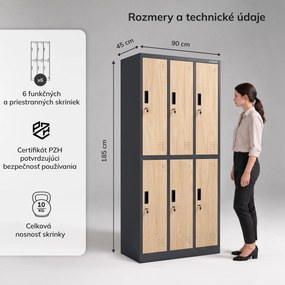 Šatníková skriňa BHP antracitová / dub sonoma, 6-dverová: Eco Design IGOR, 900 x 1850 x 450 mm