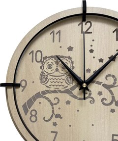 Detské hodiny Sova z javoru – tiché nástenné hodiny pre deti | SENTOP HDF0573-MAPLE