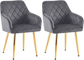 Set 2 jedálenských stoličiek Monett G - zamat, zlatý rám - tmavošedá