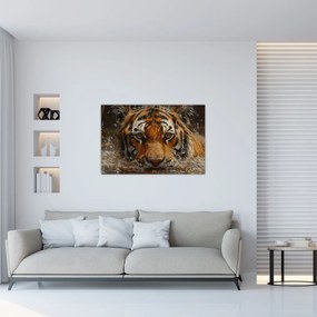 Obraz - Portrét tigra vo vode (90x60 cm)