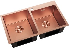 Mexen Xorin, 2-komorový nerezový drez 780 x 450 mm, brúsená meď, vzor voština, 6441782000-65HC