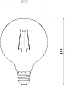 Mexen Vintis, LED žiarovka E27, G95, 2W, Teplá - 2200K, 180 lm, jantárová - L157-E27-0222-50