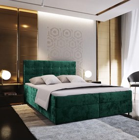 Čalúnená posteľ boxspring GLORIEN VELVET 140x200 cm tmavozelená Matrac: Matrac Bonell pružinový
