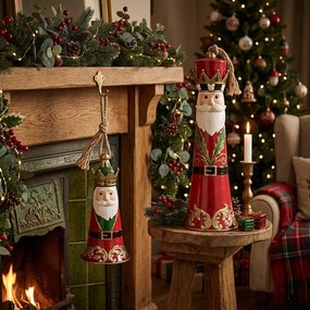 Kúzelný červený kovový vianočný zvonček Santa v podobe kráľa - Ø 13*26 cm