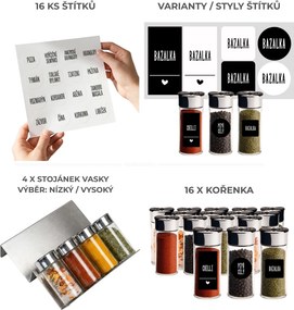 Orion Sada 16ks kořenek SPICEBLACK 100ml + 4ks organizér na kořenky VASKY - NEREZ + sada 16ks štítků