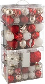 Box 80 plastových vánočních ozdob červenozlatých – 30*18*58 cm