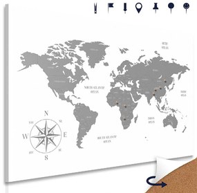 Obraz na korku jednoduchá mapa sveta v šedom prevedení