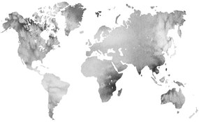 Obraz mapa sveta v čiernobielom akvarelovom prevedení