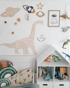 Drevená nástenná dekorácia Origami Diplodocus – dinosaurus do detskej izby S
