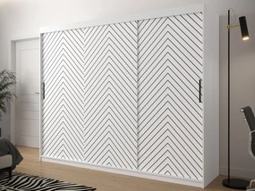 Šatníková skriňa s posuvnými dverami Ratintu 1 250 cm, zásuvka: áno, Farby: biela / biela + čierny mat