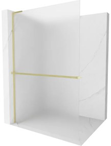Mexen Kioto+ L, sprchová zástena Walk-In s poličkou a vešiakom 90 x 200 cm, 8mm sklo námraza, zlatý matný profil, 800-090-123-55-30