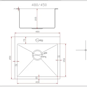 Gamma Gamma, 1-komorový oceľový drez 480x450x210 mm, brúsená oceľ, GMA-S4845-CH