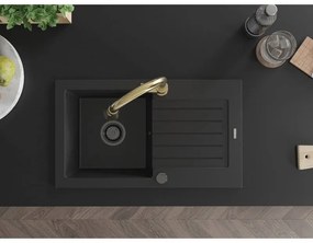 Mexen Pablo, 1-komorový granitový drez 752x436x161 mm a drezová batéria Elia, čierna, 6510-77-670101-50-B