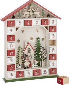 Vianočný adventný kalendár House LED červený/biely J-line – 31*7*40 cm