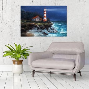 Obraz - Maják na brehu oceánu, aquarel (90x60 cm)