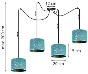 Závesné svietidlo WERONA SPIDER, 4x modré textilné tienidlo so vzorom, (výber z 2 farieb konštrukcie), G