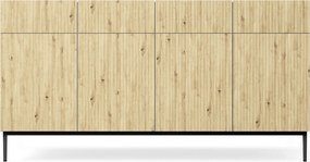Biela štvordverová komoda Nicole 200 cm so zásuvkami - biela / dub artisan / čierne nohy
