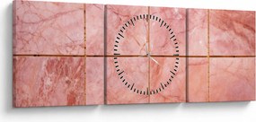 Obraz - Ružové, mramorované dlaždice (s hodinami) (90x30 cm)