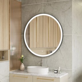 Erga Olivia, okrúhle LED zrkadlo 100cm, čierny kovový rám, 2300 lm, 6500K, predné osvetlenie, ERG-V01-202-1010-BK