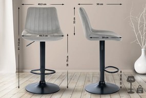 2x Barová stolička Toni - zamat, čierny rám - Sivá