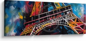 Obraz - Maľba Eiffelovej veže II. (s hodinami) (90x30 cm)