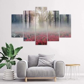 Obraz na plátně pětidílný Fog Forest Glade Květiny - 200x100 cm