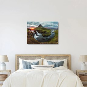 Sklenený obraz - Kirkjufell pri západe slnka (70x50 cm)