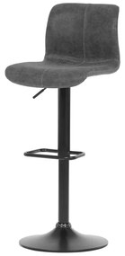 Židle barová, šedá látka v imitaci broušené kůže, černá podnož, výškově stavitelná