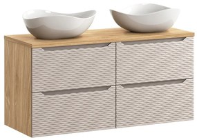 Závěsná skříňka Ocean s deskou a umyvadly 120 cm béžová/dub olejovaný