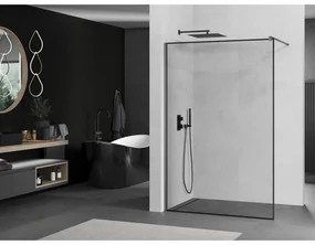 Mexen Kioto, sprchová zástena Walk-In 150 x 200 cm, 8mm číre sklo čierny vzor, grafitový profil, 800-150-101-66-70
