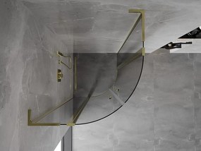 Mexen Mist L, štvrťkruhový sprchový kút s 2-krídlovými dverami, 90 x 90 cm, 8mm číre sklo, zlatý lesklý profil, 8A32L-090-090-50-00