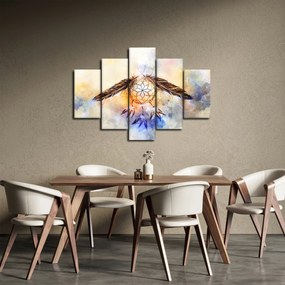 Obraz - Lapač snov s pierkami (150x105 cm)