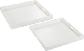 Biele drevené servírovacie tácky s otvormi (2 ks) - 50 * 50 * 5 cm
