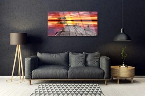 Skleneny obraz Mólo jazero architektúra 100x50 cm
