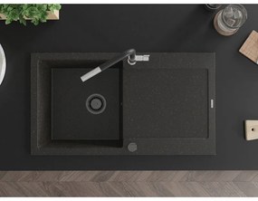 Mexen Leo, 1-komorový granitový drez 900x500x190 mm a drezová batéria Flora, čierna-zlatá metalíza, 6501-75-670401-07-B